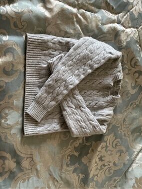 Babaton Light Gray Cable Knit Crewneck Sweater